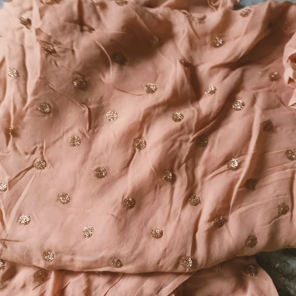 Light peach Pure chiffon sequin motif fabric /saree - Picture 3 of 5